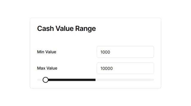 Thumbnail for prompt: a modern min and max cash value range that uses shadcn ui