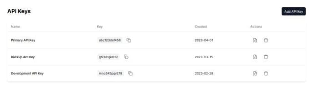 Thumbnail for prompt: a api key dashboard where I can add, delete, rename, and edit my api keys