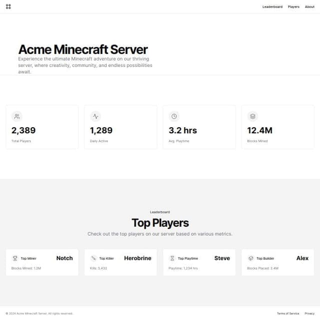 Thumbnail for prompt: a stat tracker page for a minecraft server