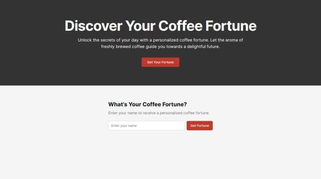 Thumbnail for prompt: Web page for users who will have coffee fortune telling written in next js