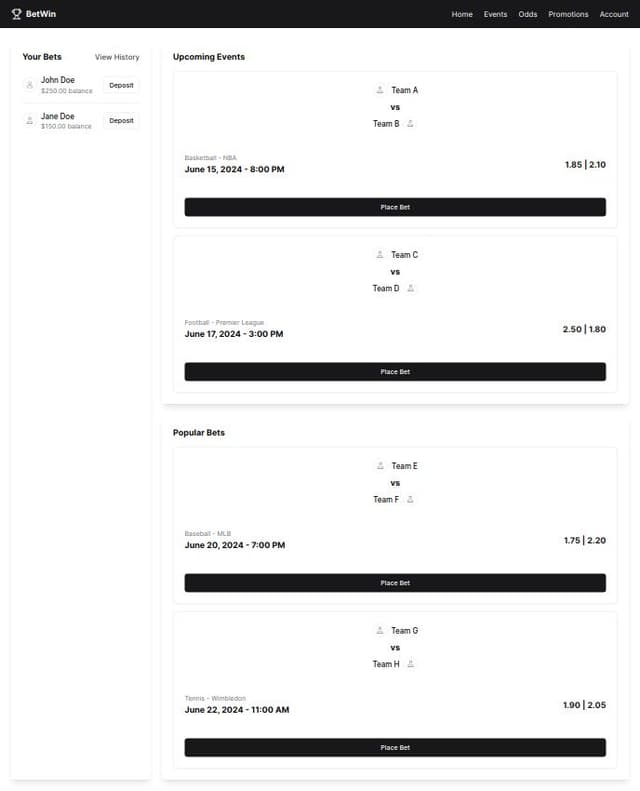 Thumbnail for prompt: a web based sports betting app UI