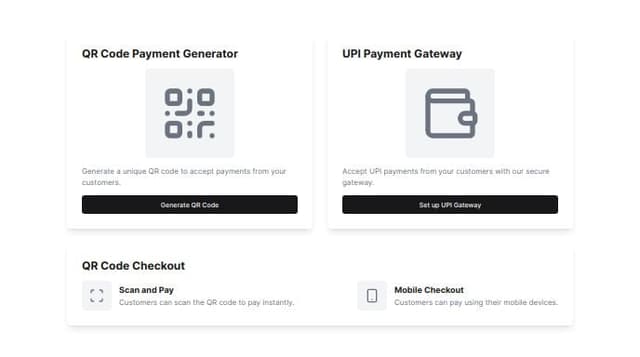 Thumbnail for prompt: QR Code Payment Generator, UPI Payment Gateway and QR Code Checkout in one UI screen  