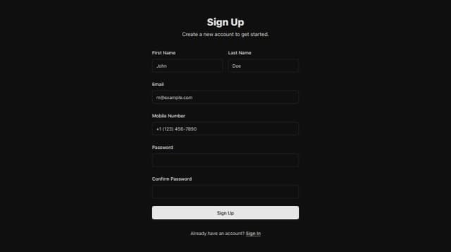 Thumbnail for prompt: Create a signup page with fields firstname lastname email mobile number password confirm password and signin page with fields email and password