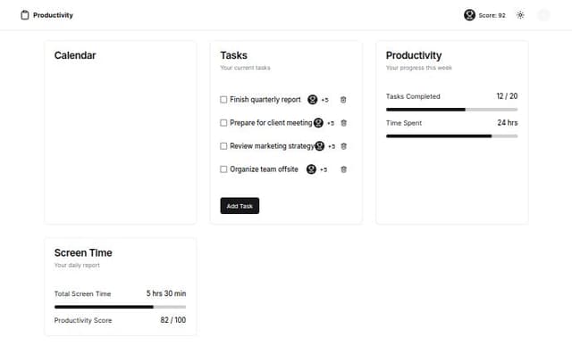 Thumbnail for prompt: add credit / score points per task add add labels to tasks as well set dark mode the default and add a dark mode light mod switcher as well