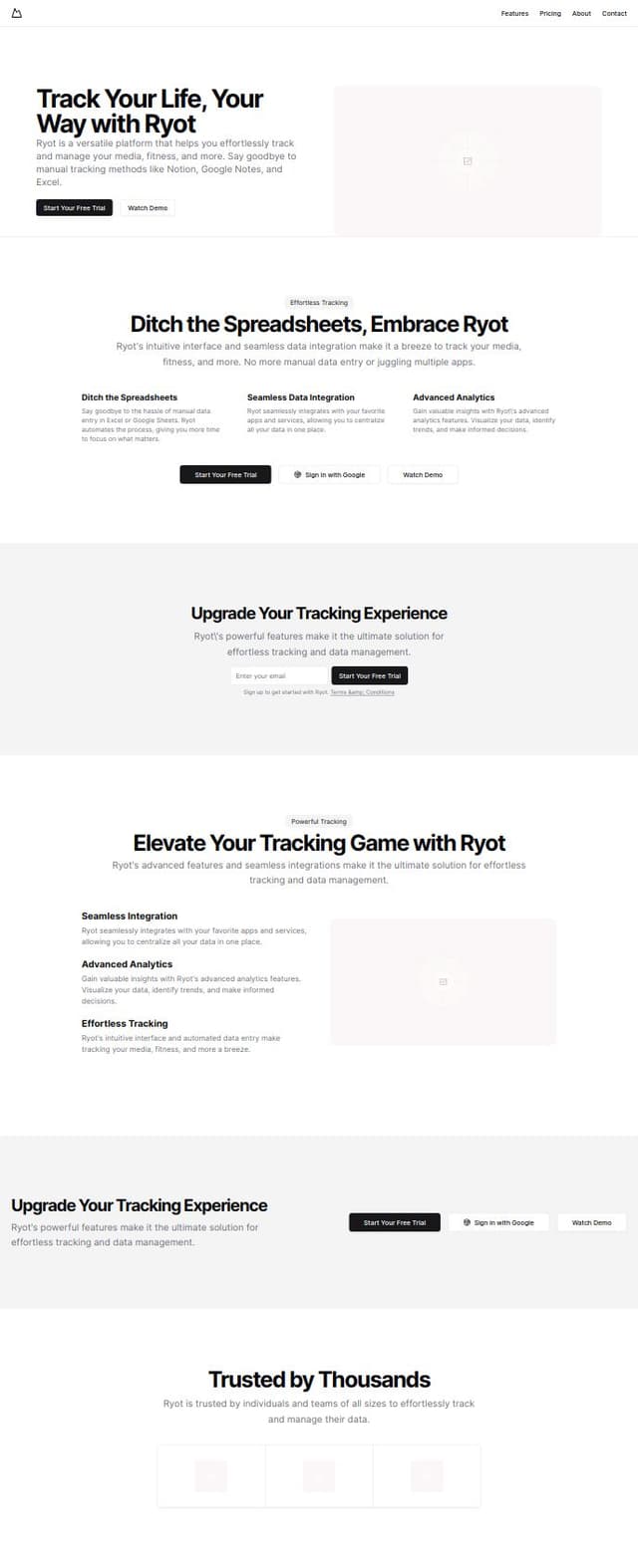 Thumbnail for prompt: add a sign in with google button beside the "start your free trial" button under the "upgrade your tracking experience section"

