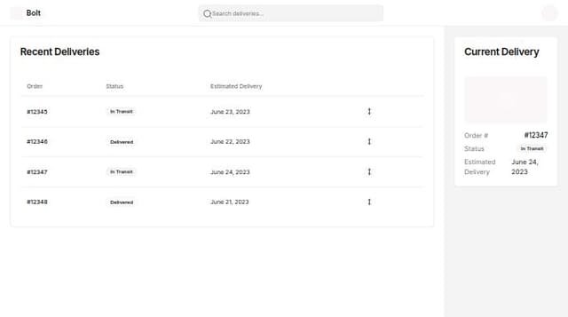 Thumbnail for prompt: Using Bolt's branding and design system, create a delivery tracking dashboard