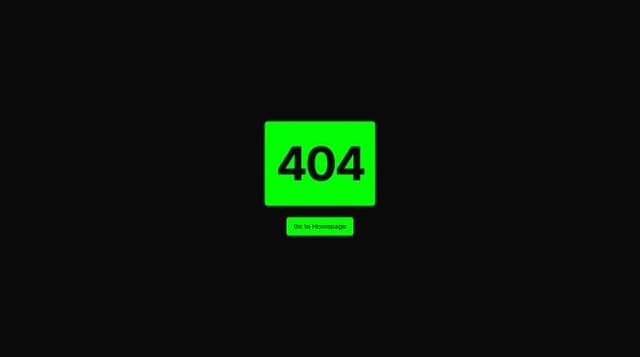 Thumbnail for prompt: As a flash screen background 404 not found page with a button. should be in the middle. use green to highlight 404 but pixel-like design
