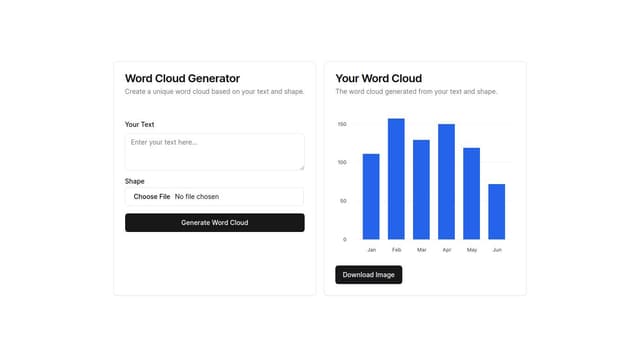 Thumbnail for prompt: prepare a stunning word cloud generator web app, that allows users to write a text that is used to generate word cloud based on the image the user uploaded