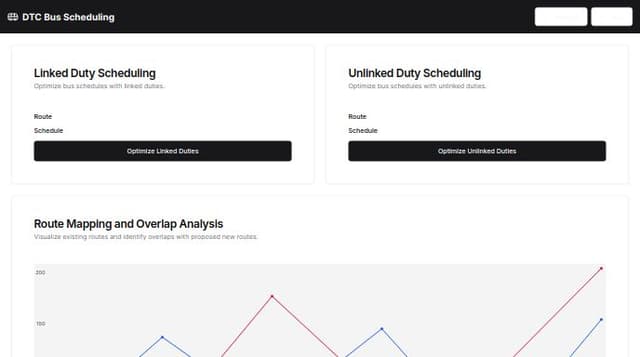 Thumbnail for prompt: Problem Statement Title	
Automated Bus Scheduling and Route Management System for Delhi Transport Corporation
Description	
Background: Efficient bus scheduling and route planning are essential for the smooth operation of public bus transport services. Currently, the Delhi Transport Corporation (DTC) relies on manual methods for scheduling and planning, which are time-consuming and resource-intensive. To improve operational efficiency, reduce errors, and enhance service reliability, DTC needs an automated software solution capable of handling both linked and unlinked duty scheduling. Additionally, the solution should facilitate route management by mapping all existing routes and highlighting overlaps with proposed new routes. This project aims to develop a comprehensive software solution to streamline bus scheduling, optimize resource utilization, and improve route planning. Detailed Description: The Automated Bus Scheduling and Route Management System will utilize lgorithms, data analy