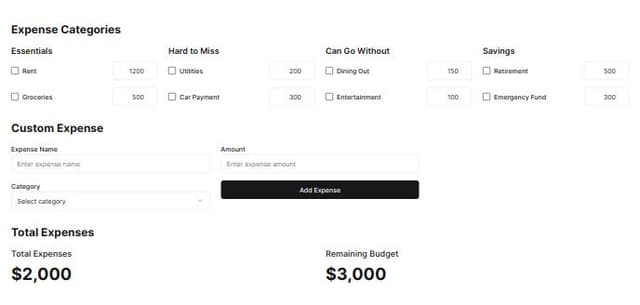 Make a component where you need to place the 20 most common expenses ...
