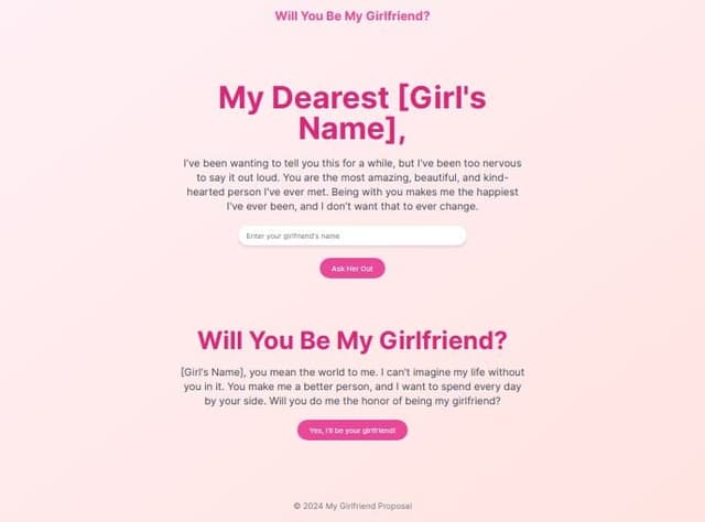 Thumbnail for prompt: A website for asking a girl to be my girlfriend interactive website 