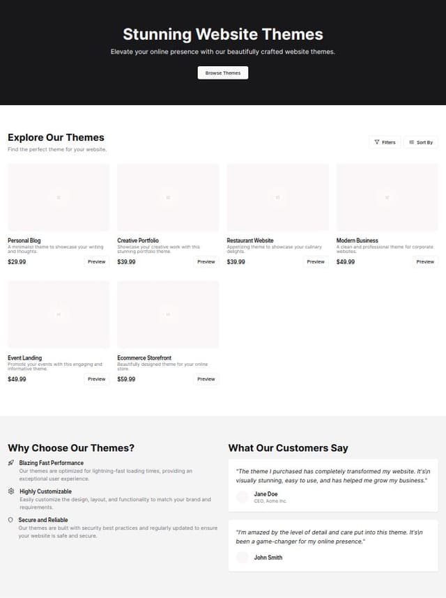 Thumbnail for prompt: Build a website to showcase and selling website design themes.