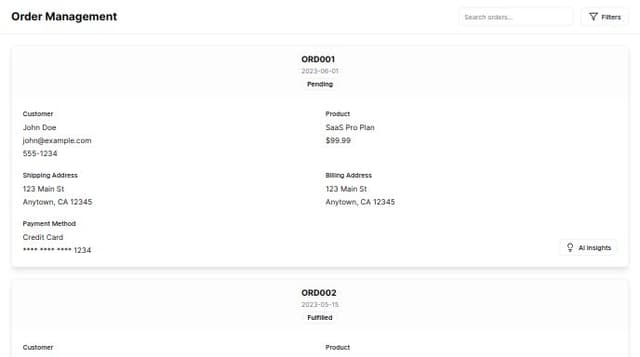 Thumbnail for prompt: Construct an AI-augmented order management dashboard for the SaaS platform.