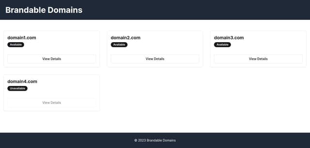 Thumbnail for prompt: landing page for a website that lists unregistered brandable domain names.
