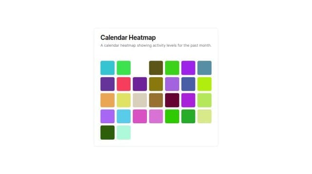 Thumbnail for prompt: Create a HeadMap that changes colour according to activity using 'Calendar' in shadcn/ui (using Tailwind CSS and shadcn/ui).
Each individual date should be coloured randomly.