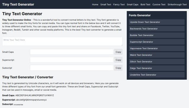 Thumbnail for prompt: build me a comprehensive text generator website. Take inspiration from the following website: tinytextgenerator.com