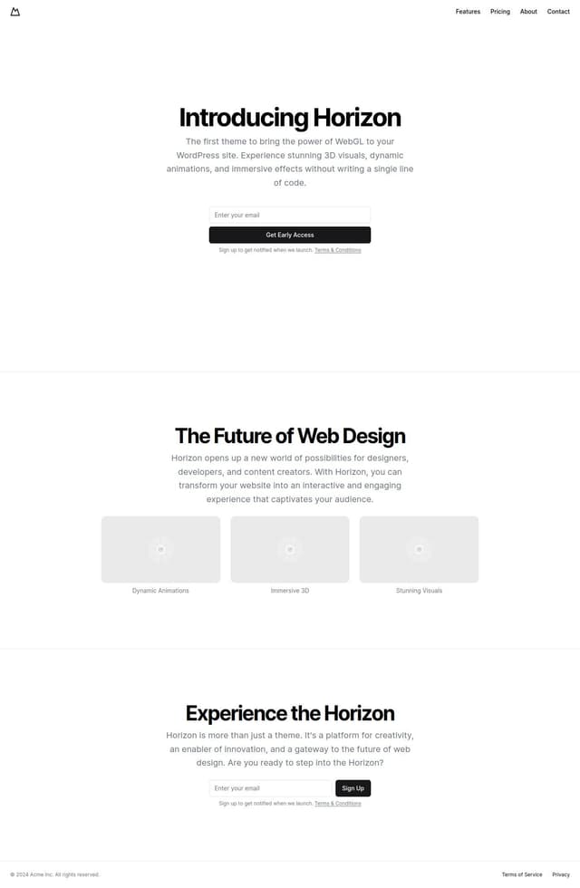 Thumbnail for prompt: a landing page for webgl wordpress