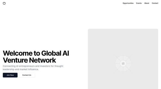 Thumbnail for prompt: create a landing page for a non profit global AI venture network for entrepreneurs in AI to participate in thought leadership, market and influence their market with in-person events with fellow AI entrepreneurs and investors, and AI-driven introductions to beneficial relationships 