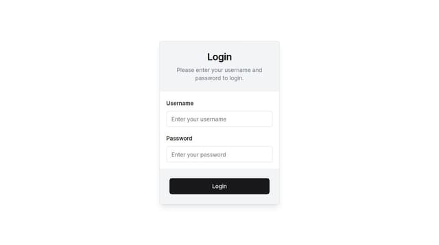 a login form with username and password. Centered in the screen. Round ...