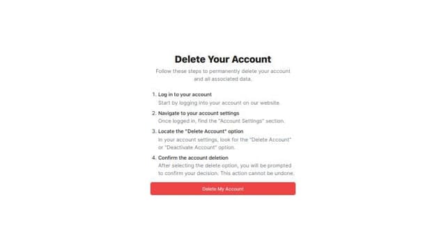 Thumbnail for prompt: an account deletion page giving you the steps to to delete your account