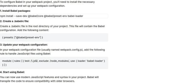 Thumbnail for prompt: how to configure babel in a webpack project