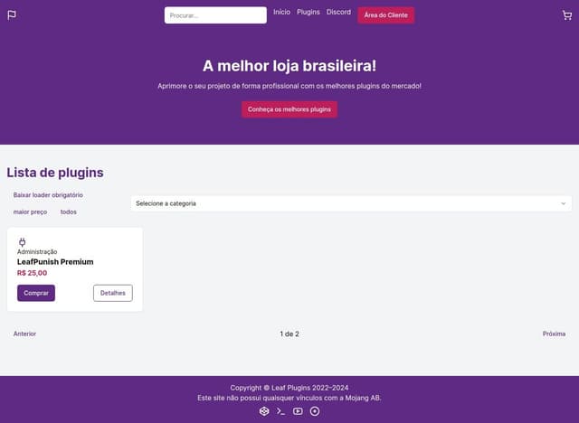 Thumbnail for prompt: Faça um site de plugin de minecraft com base nos sites abaixo

https://www.leafplugins.com/
https://www.phoenixplugins.com/
https://ystoreplugins.com.br/
https://stormplugins.com/

Mas utilize a minha palheta de cor sendo Roxo e Rosa