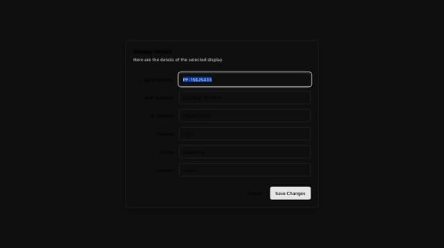 Thumbnail for prompt: This is an IPTV/digital signage dashboard where all displays are shown. i need the display details modal