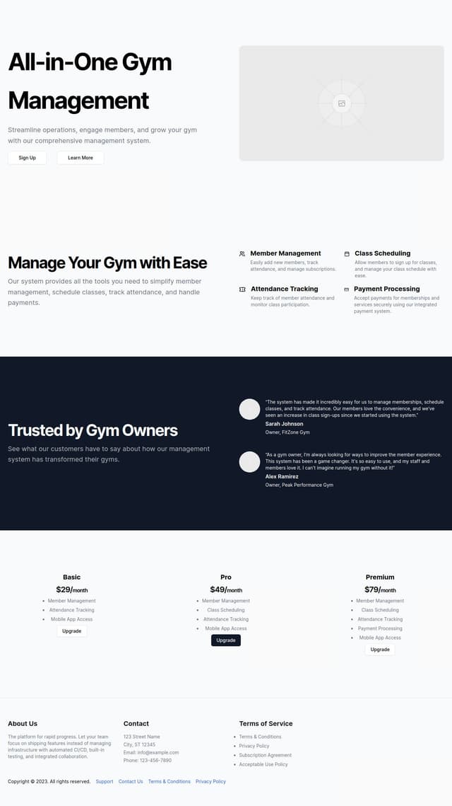 Thumbnail for prompt: lading page for a gym manager system