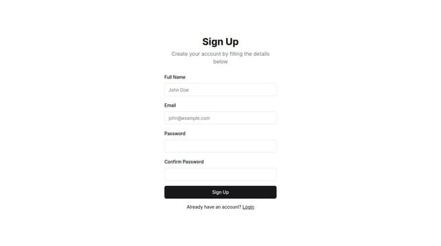 Thumbnail for prompt: Create a Sign Up Page with radix ui components
 - Full Name
 - Email
 - Password
 - Confirm Password

It should also have a link to login page