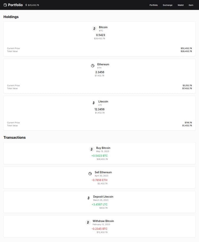 Thumbnail for prompt: crypto exchange portfolio page