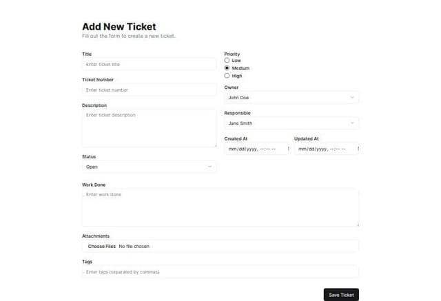 Design a user interface for the Add New Ticket page in TicketNest ...