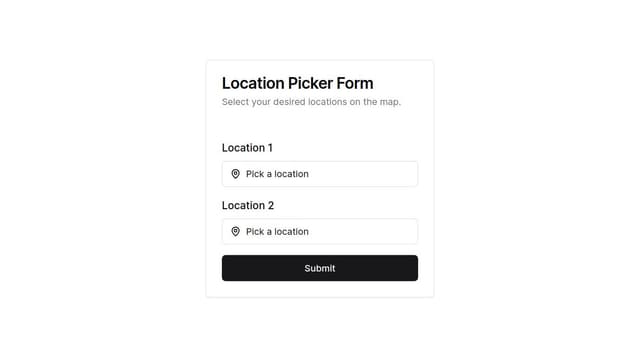 Thumbnail for prompt: Create a form with multiple location pickers where inputs include a map of some coordinates