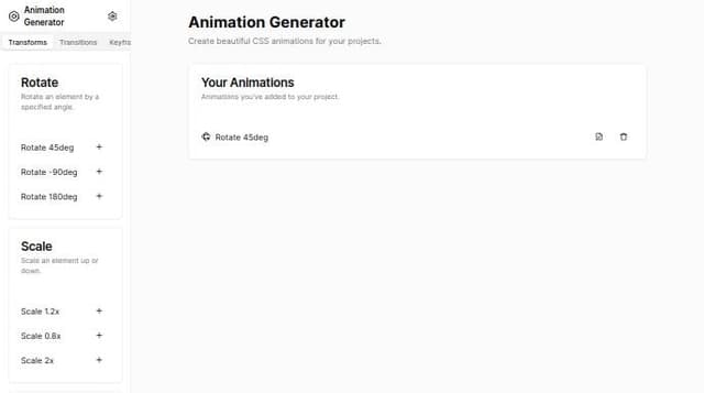 Thumbnail for prompt: Create a sidebar for visual animation generator tool. A fixed sidebar at left. There all css tabs that user can add. Etc 