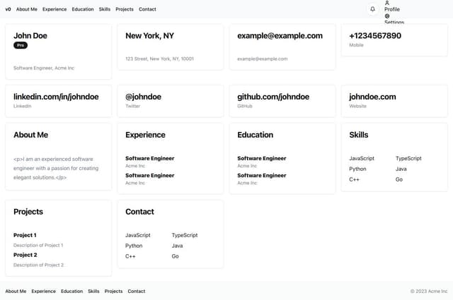 Thumbnail for prompt: personal CV with cards and floating elements