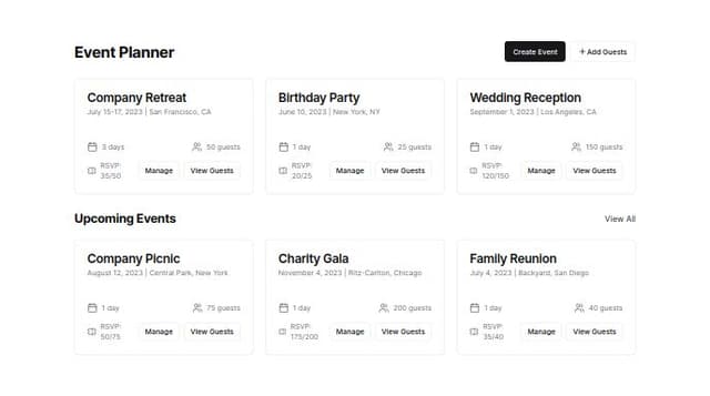 Thumbnail for prompt: ### **Guest List Management**

- **Add Guests**: Users can manually add guests or import them from their contacts.
- **Group Guests**: Ability to group guests (e.g., family, coworkers, friends).
- **Assign Roles**: The ability to assign different roles to guests (e.g., VIP, speaker, performer, etc.).
- **Guest Count Tracker**: Track total number of invited guests, RSVPs, and declines.
