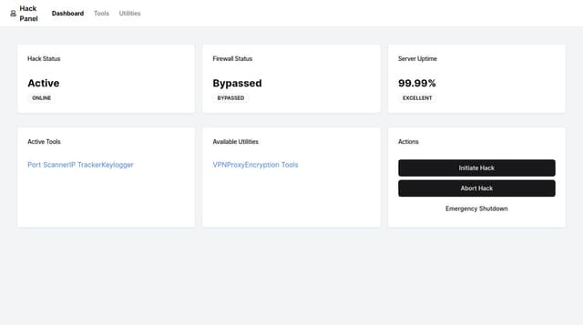 Thumbnail for prompt: create a dashboard for a hack panel