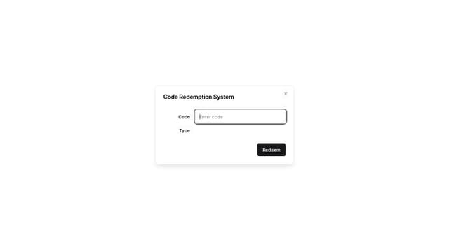 Thumbnail for prompt: Generate a pop-up title Code Redemption System, with one field to enter code and one drop down menu select POS