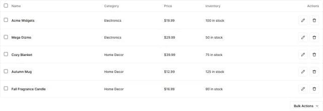 Thumbnail for prompt: create a data table with a bulk actions button