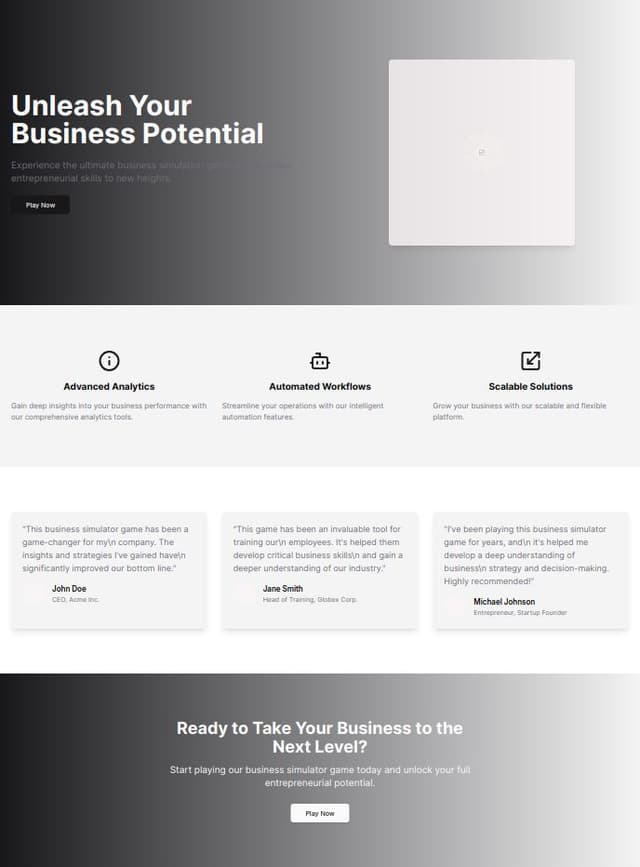 Thumbnail for prompt: A home page to host a link to a business simulator game
