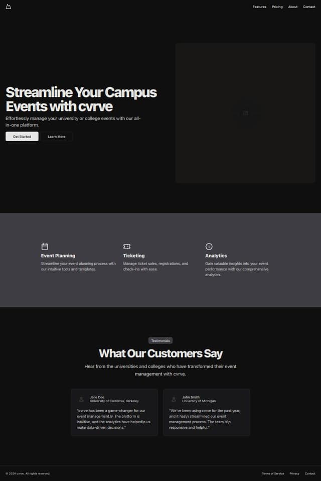 Thumbnail for prompt: Make a landing page for cvrve - empowering universities and colleges with a powerful event management platform.