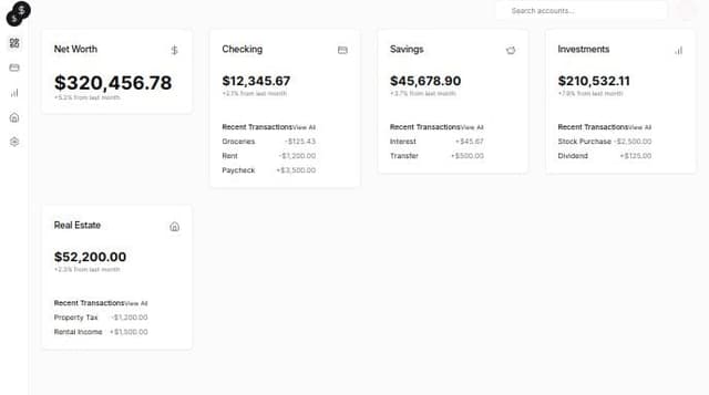 Thumbnail for prompt: generate me a dashboard for net worth tracking app