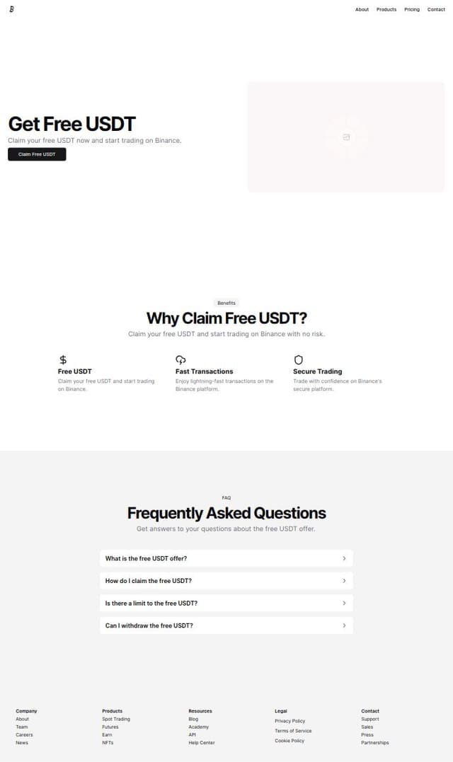 Thumbnail for prompt: make a binance get free usdt offer landing page