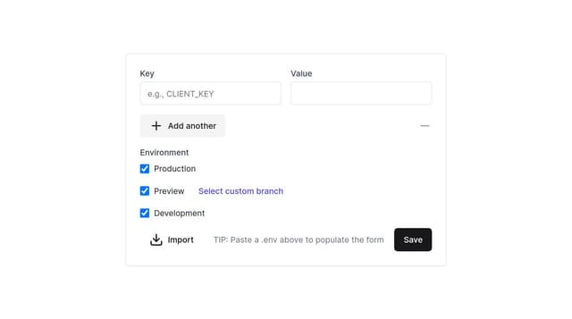 Thumbnail for prompt: Create an environment variables settings form