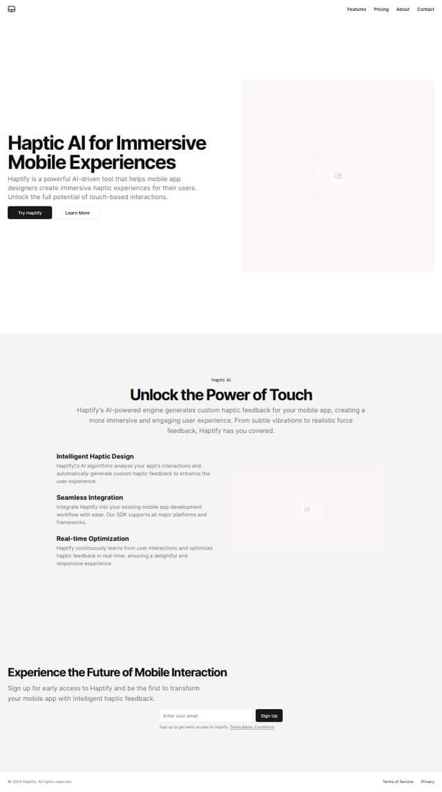 Thumbnail for prompt: I need a landing page for haptify my haptic ai generation tools for phone app designers