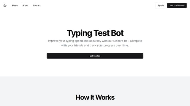 Thumbnail for prompt: create me a website landing page for a typing test discord bot