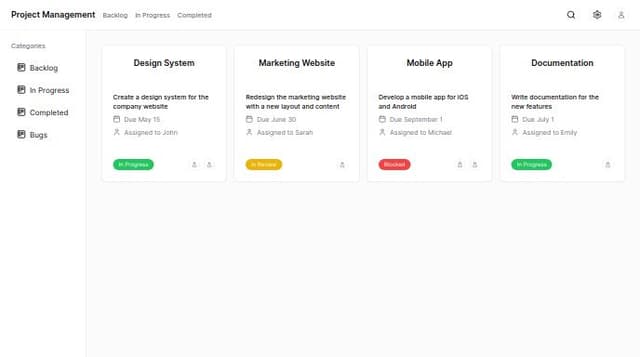 Thumbnail for prompt: Create a KanBan board with sidebar, header and some cards