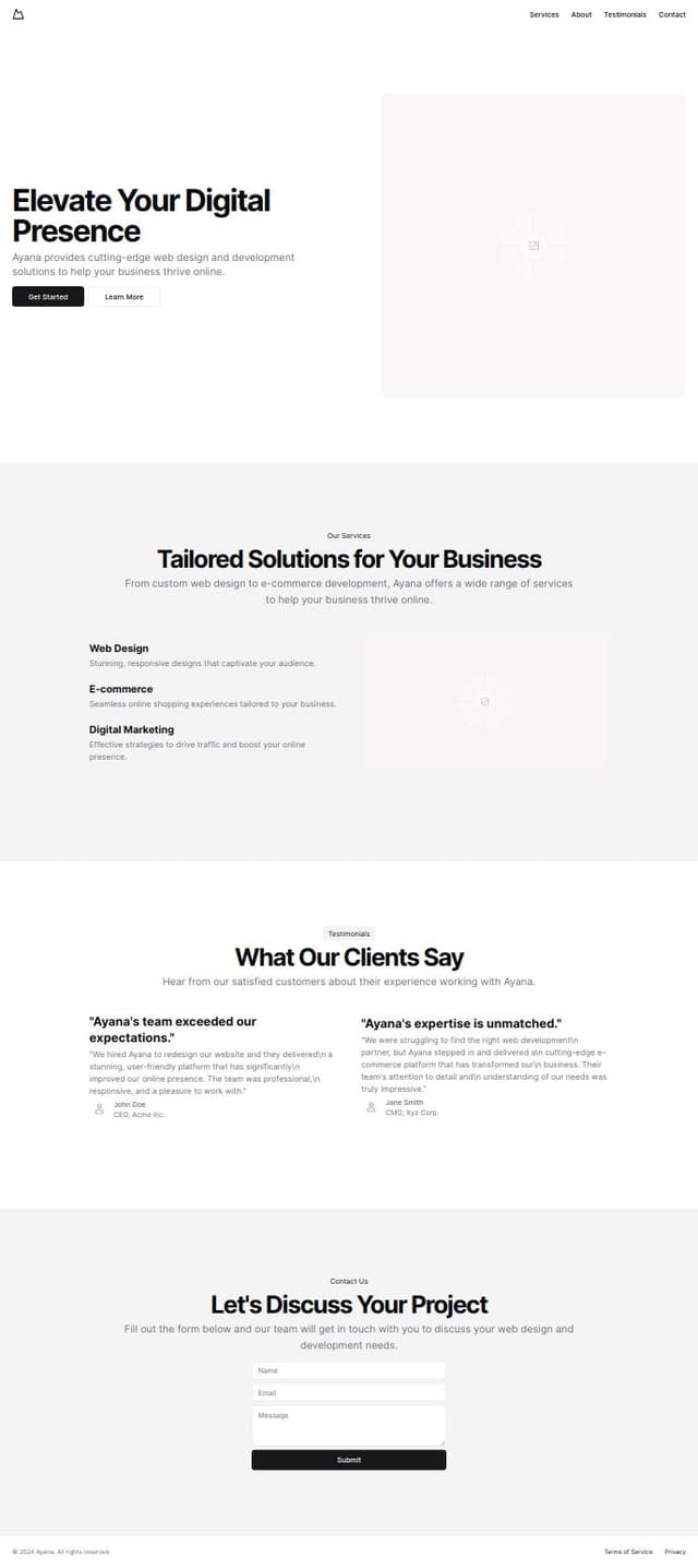 Thumbnail for prompt: Ayana.com ui clone