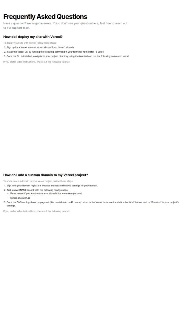 Thumbnail for prompt: FAQ page without text, but with videos where users can get answer for their questions