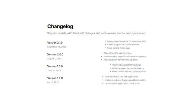 Thumbnail for prompt: A changelog for web app updates