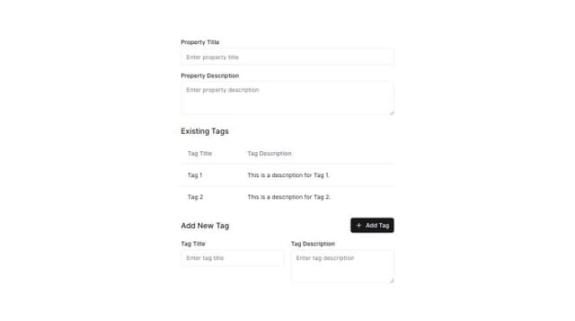 Thumbnail for prompt: add a section where you list tags that have already been created. and the UI for a new tag the tag title should be next to the description so its more of a table format